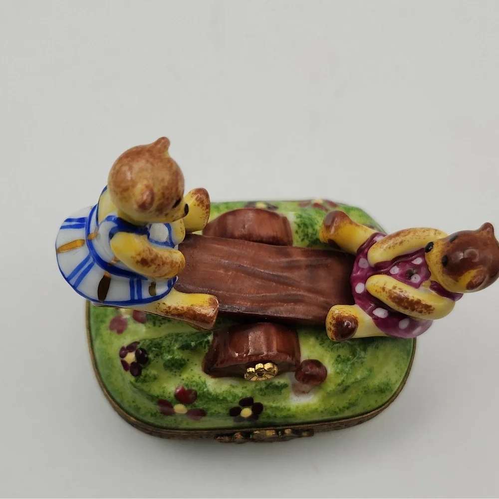 Parry-Vieille Limoges France Bears Seesaw Trinket Box Hand Painted Surprise